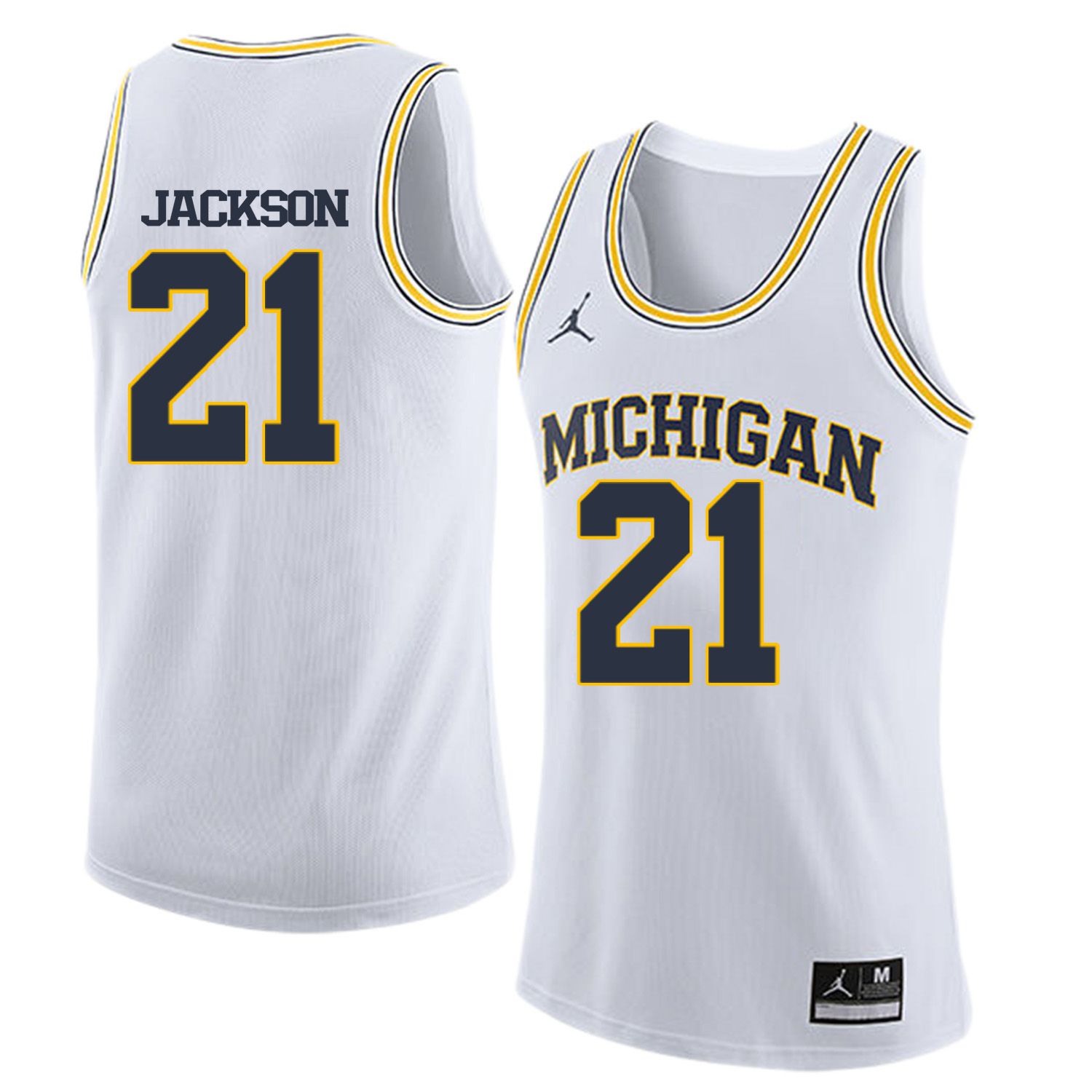 Men Jordan University of Michigan Basketball White #21 Jackson Customized NCAA Jerseys